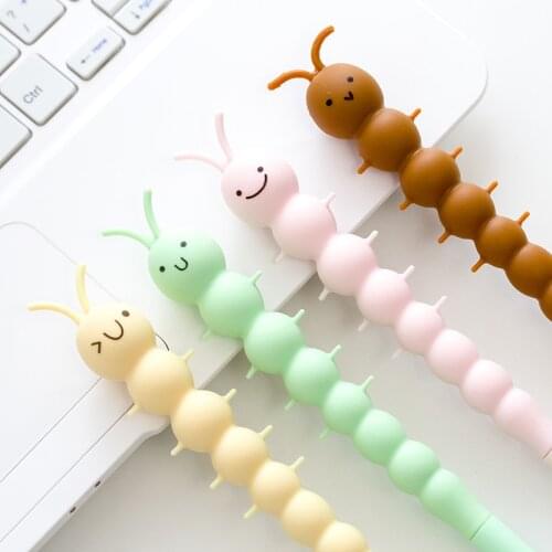 4 pcs Cute insect gel pen Cartoon caterpillar Silicone body 0.5mm ballpoint Black color refill Office School supplies A6740