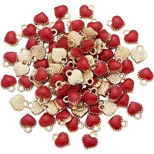 50pcs Heart Shape Small Alloy Enamel Charms Pendants for Jewelry Making DIY Handmade Bracelet Necklace 8x7.5x2.5mm
