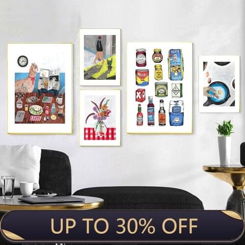 Abstract Store Cupboard Cartoon Posters Wall Art Prints Food Coffe Canvas Painting Flowers Decor Pictures For Dining Room Decor
