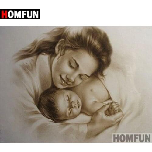 HOMFUN 5D DIY Diamond Painting Full Square/Round Drill "Mother and child" 3D Embroidery Cross Stitch gift Home Decor A00708