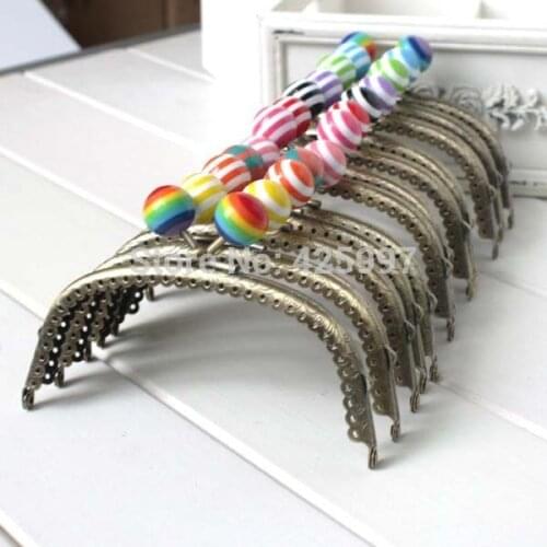 Free shipping stripe lollipop Candy bead Metal-opening Bags 12.5CM arc-shaped knurling lace Metal Purse frame Kiss Clasp 10pcs