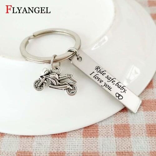 Punk Motorcycle Keychain Ride Safe baby, I Love You Bijoux for Motorcycles Bike Women Men Gifts Key Tag Pendant Key Ring Jewelry