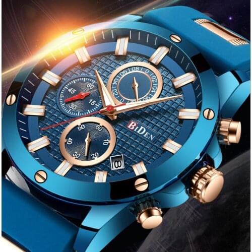 Mens Business Leisure Mens Watch Silicon Tape Three Eye Timing Sports Waterproof Luminous Multifunctional Quartz Watch