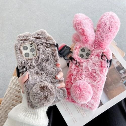 Rabbit Plush Phone Case For Huawei P50 P40 P30 P20 Lite Y9 Y7 Y6 Y6P Y8P Y9S Nova 3I 5T Honor 8X 9X Luxury Diamond Cover Lanyard