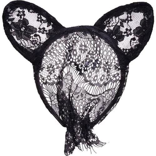 Black Lace Bunny Ears Headband Headband With Net Curtain Bunny Costume For Cosplay Adult