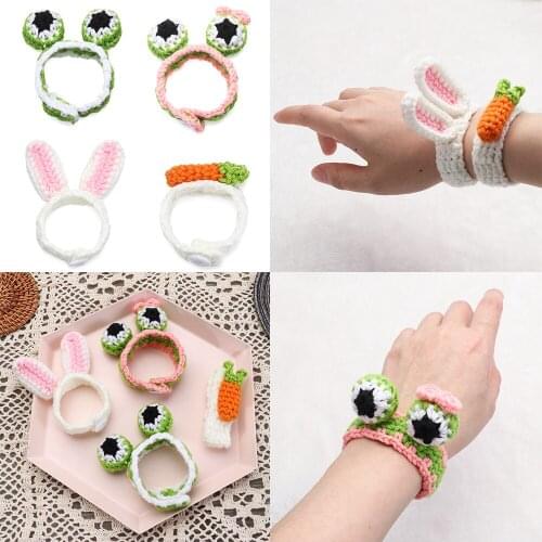 Kids Creative Jewelry Rabbit Ear Carrot Cute Animal Woven Bracelet Wool Knitting Frog