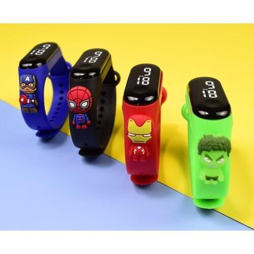 Disney Spiderman Figure Toys Childrens Watch Ironman Bracelet Watch Touch Student Sports Led Watch Childrens Day Gift