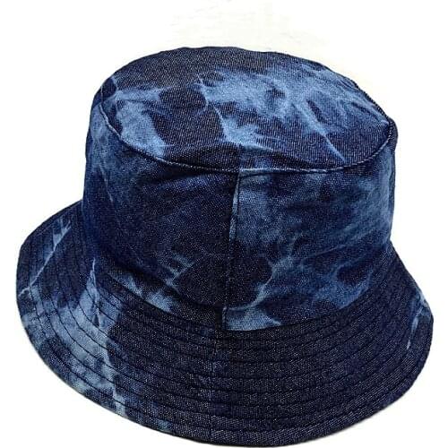 Girls Solid Reversible Tie Dye Bucket Hat Thin Black Cotton Fisherman Hat Sun Protective Hats Women Tie Dyed Denim Bucket Hat