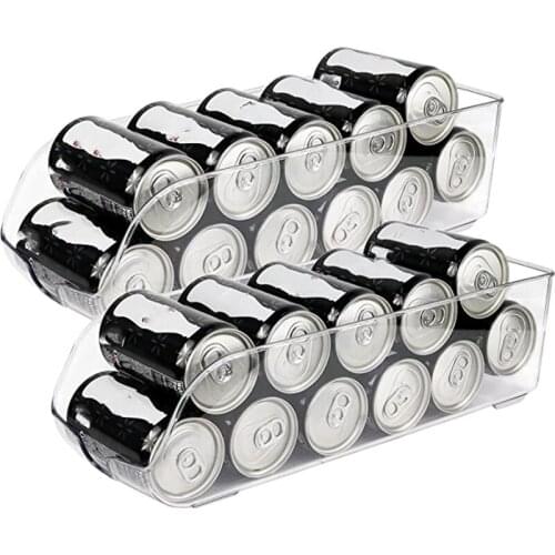 Hot Refrigerator and Freezer Drink Holder Storage Bin Beverage Canned Food Organizer Clear 2 Pack