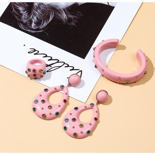 Guanlong Geometric Acrylic Bracelets Bangles&Earring&Rings For Women 2021 Korean Crystal Fashion Jewelry Set Beautiful for Girls