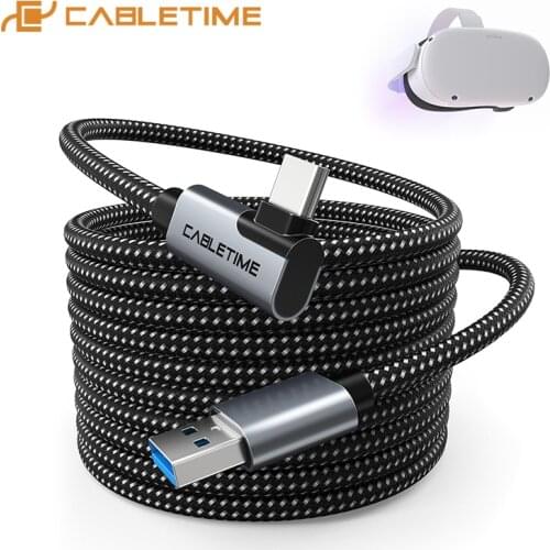 CABLETIME VR USB3.0 Data Line for Oculus Quest 2 VR Glasses 90 degree 3A 5Gbps High Speed for Smart Phone Laptop Speaker C404