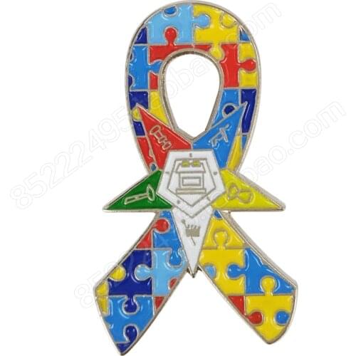 Autism Awareness Eastern Star OES Jigsaw Puzzle Ribbon Lapel Pins