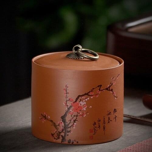China Zisha Teapot Meilan Zhuju Sijunzi Ceramic Dry Goods Small Sealed Piggy Bank Tea Box Tea Caddy Tea Container