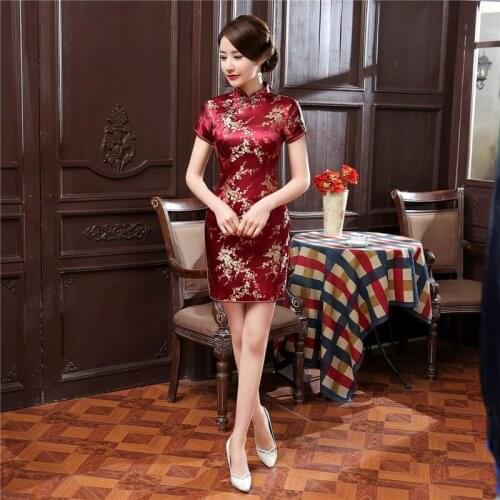 Classic Hand Made Button Women Qipao Sexy Slim High Slit Mini Chinese Dress Exquisite Dragon Phoenix Cheongsam
