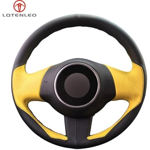 LQTENLEO Black Yellow Leather DIY Hand-stitched Car Steering Wheel Cover For Fiat 500 2007-2015 500e 2014-2018 500C 2014-2017