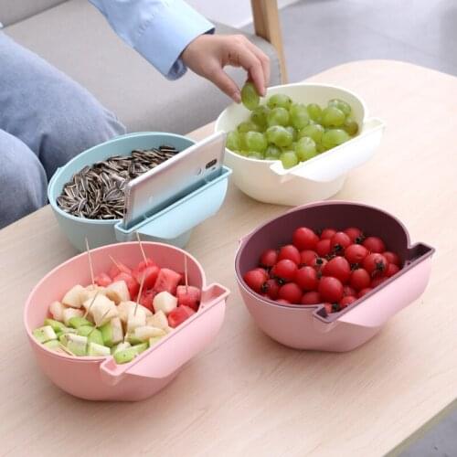 Creative Plastic Lazy Melon Seed Basin Fruit and Vegetable Basket with Mobile Phone Holder Double Drain Basket Kitchen Tools