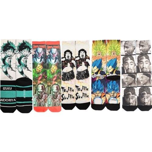 Anime Cute Cartoon Hip Hop Personality Street Style Happy novelty printing and dyeing men and women socks in the tube skateboard