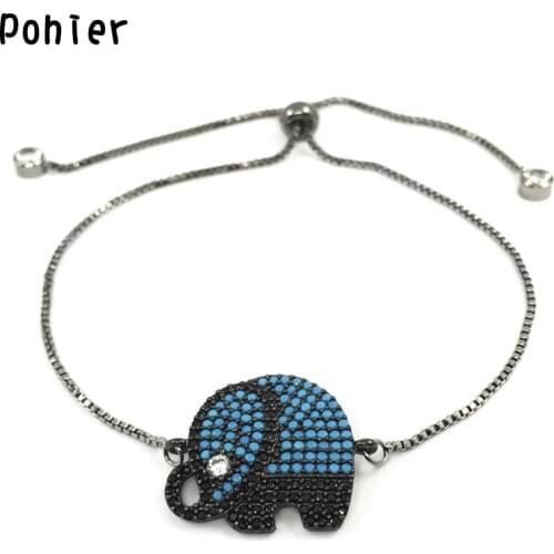 Pohier Cute Elephant With Crystal Charms for Adjustable Mico Pave Charms Women CZ Bracelets Jewelry
