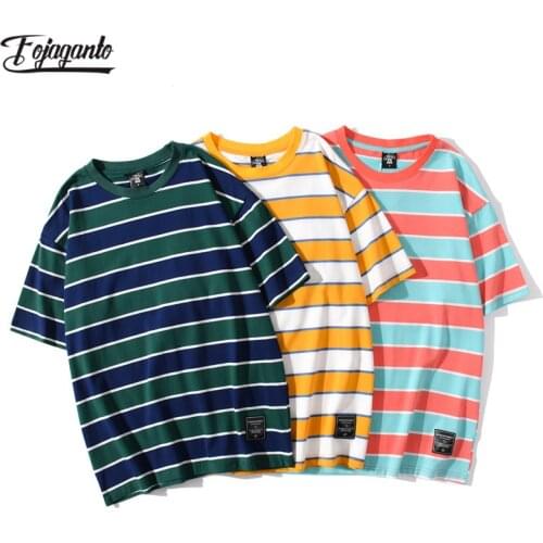 FOJAGANTO Fashion Brand Men New Crew Neck Stripe T-Shirts Casual Short Sleeve Male T-Shirt Mens Stylish Simplicity T-Shirt