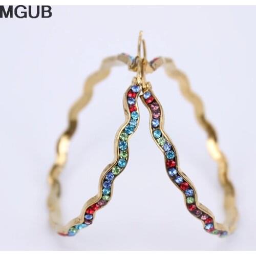 Fashion Multiple size Rhinestone Hoop Earrings For Women Statement Gold Color Round Circle Hoop Earring Party Gift LH780