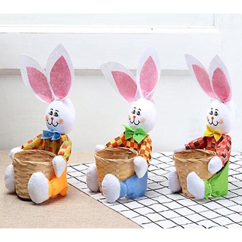 Cartoon Rabbit Design Storage Bamboo Basket Candy Egg Organizer Easter Decor Kitchen Tableware Breadbasket Decorative Flower Pot
