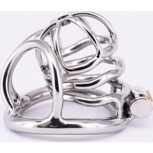 Stainless Steel Male Chastity Cage Locking Metal Cock Cage with 40/45/50mm Penis Ring Testicle Bondage Gear Sex Toys for Men