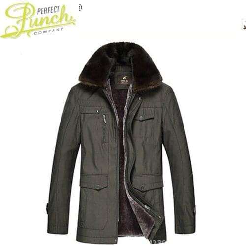 Jacket Winter Men Mens Jackets Real Wool 100% Mink Fur Fox Fur Collar Coat Male Thick Parkas Erkekler Ceket LXR702