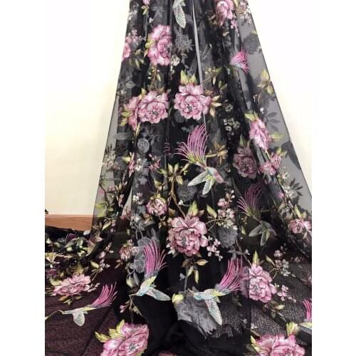 August new 5yards/bag JH26# Black bottom cloth and pink peony pattern colorful embroidery for bridal wedding dress/sawing