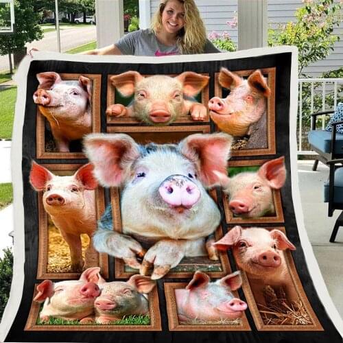 Cute Pigs Cow Elephant Throw Blanket on Bed 3D Animal Plush Sherpa Blanket Bedspreads Gray Cat Fur Thin Quilt Kids Baby Gifts