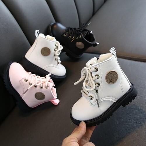 Girls' Plush Martin boots 2021 winter new fashion childrens all-around short boots boys' black boots middle and large children