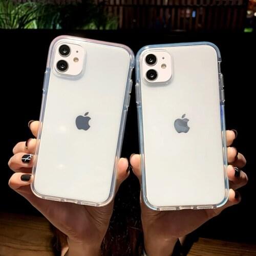 Transparent Shockproof Double Color Edge Phone Case For iPhone 11 12 Pro 12 mini X XR XS Max 7 8 Plus SE2020 Soft Silicone Cover