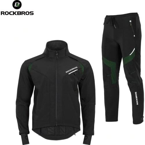 ROCKBROS Hiking Sets Winter Thermal Fleece Pants Jersey Windproof Reflective Climbing Jacket Trouser Sportswear Bicycle Suits