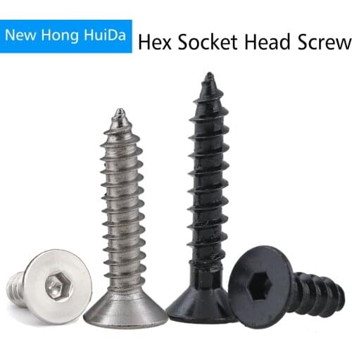 M3 M4 M5 Flat Head Hex Socket Head Cap Screw Metric Thread Countersunk Self Tapping Bolt 304 Stainless Steel