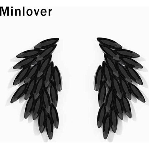 Minlover Black Angel Wings Drop Earrings for Women Rhinestone Vintage Feather Bridal Party Earrings Wedding Jewelry Gift MEH1470