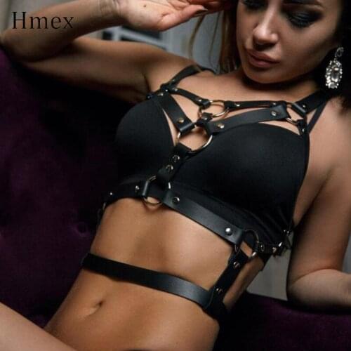 Sexy Leather Harness Body Stocking Underwear Women Body Strap Bra Cage Harajuku Bondage Lingerie Female Belt Suit Thigh Garter