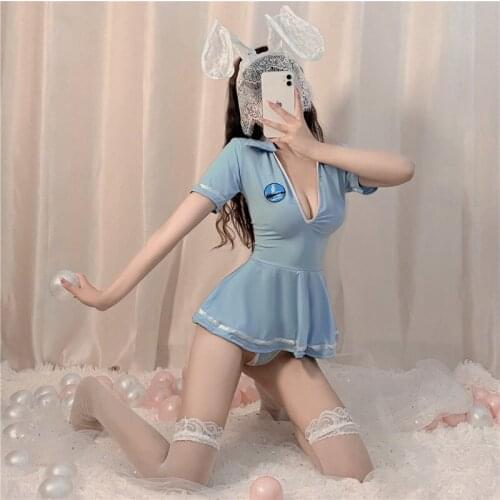 Sexy Lingerie Sexy Bunny Girl Cosplay One-piece Skirt Blue Suit Uniform TTemptation Midnight Charm Girl Nightdress Suit