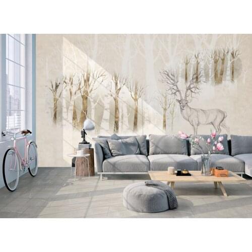 Custom light luxury hand-painted retro Nordic elk forest living room bedroom dining room elderly room decoration whole house bac