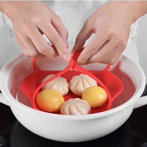 Heat-Resistant Folding Steam Cooking Instant Pot Silicone Steam Rack Egg Food Dumpling Steamer Basket Vegetable Bao Bun Steamer