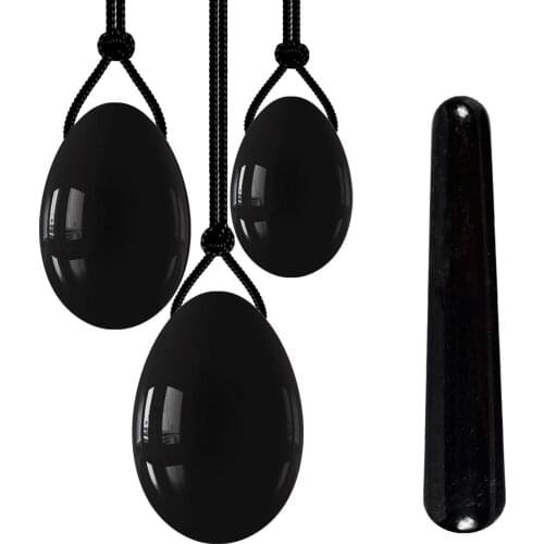 Drilled Obsidian Yoni Egg Set Natural Jade Yoni Wand Pelvic Floor Muscle Vaginal Exercise Ball Kegel Exercise Tightening Ball
