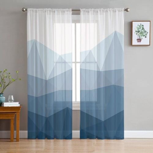 Triangle Color Block Blue Gradient Sheer Curtains for Living Room Modern Voile Curtain Bedroom Tulle Curtains Window Drapes