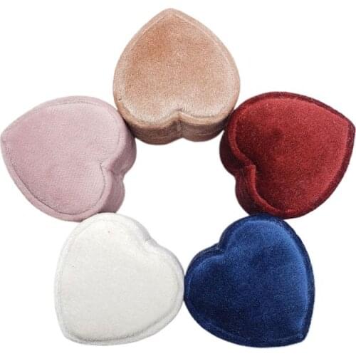 Heart Velvet Ring Box Double Ring Display Holder with Detachable Lid Ring Box Holder for Wedding Ceremony