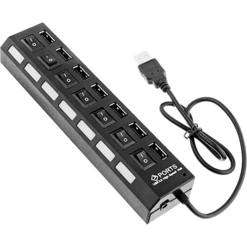 High Speed 7 Ports USB Hub 480 Mbps USB 2.0 Hub On/Off Switch Hub USB Splitter For PC Laptop Computer Peripherals Accessories