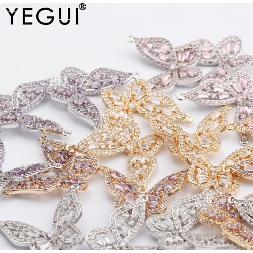 YEGUI M764,jewelry accessories,18k gold plated,0.3 microns,zircon pendant,butterfly shape,diy earrings,jewelry making,4pcs/lot