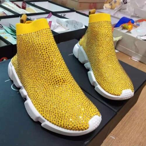 Sneakers Women Crystal Sock Boots Sport Bling Rhinestone Shoes Knitted Breathable Shoes Woman Luxury Casual Shoes Ladies Sneaker