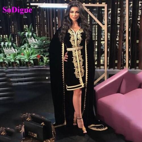 SoDigne Moroccan Caftan Evening Dresses Lace Appliques Short Muslim Evening Dress Arabic Abaya Formal Dress robe de soiree