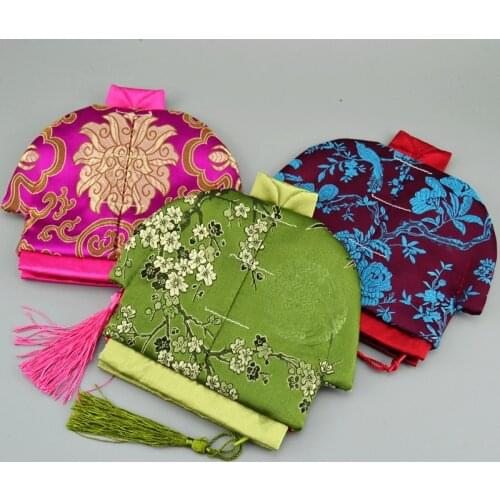 10pcs Tassel Retro Chinese Silk Brocade Pouches Christmas Gift Zip Bags Small Coin Purse Party Favors Jewelry Packaging