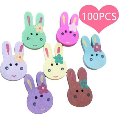 50/100pcs Rabbit Wood Button Crafts 25x15MM Home Decor Sewing Childrens Clothing Making Wooden DIY Accessories Creativity