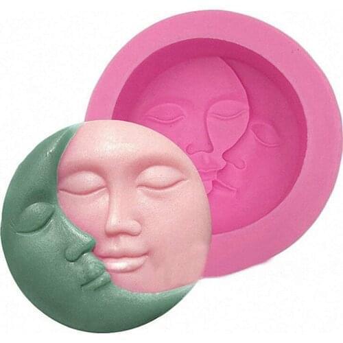 Non-Stick Silicone Mold 3D Silicone Soap Mold DIY Sun Moon Face Craft Art Silicone Soap Mold Craft Mold DIY Handmade Candle Mold