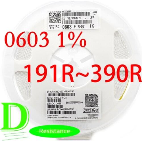 SMD Resistor RC Series 0603 1% Original RC0603FR-07 Series 191R-390R All resistors 200R 220R 240R 270R 300R 330R 360R 390R