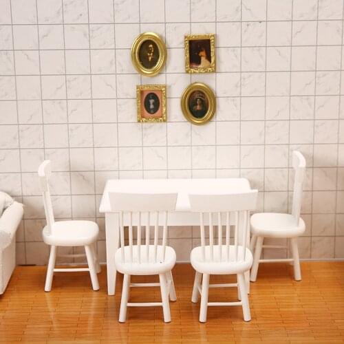 Wooden Puppet House Diy Decoration Mini Scene Table and Chair Model White Pocket Restaurant with Bamboo Silk Chair Set Design